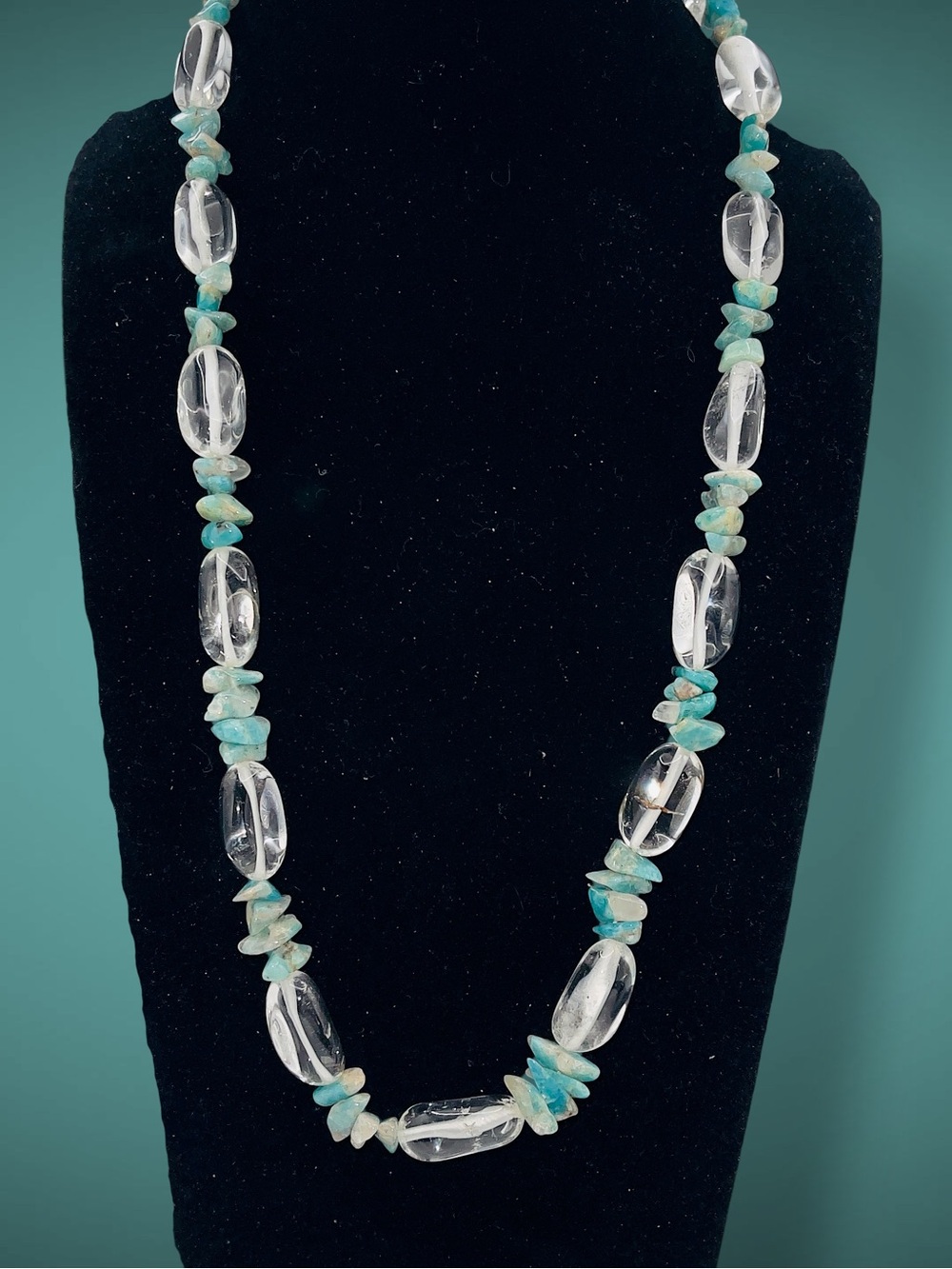 Gorgeous Clear Quartz & Amazonite Tumbled Stone Beaded Necklace